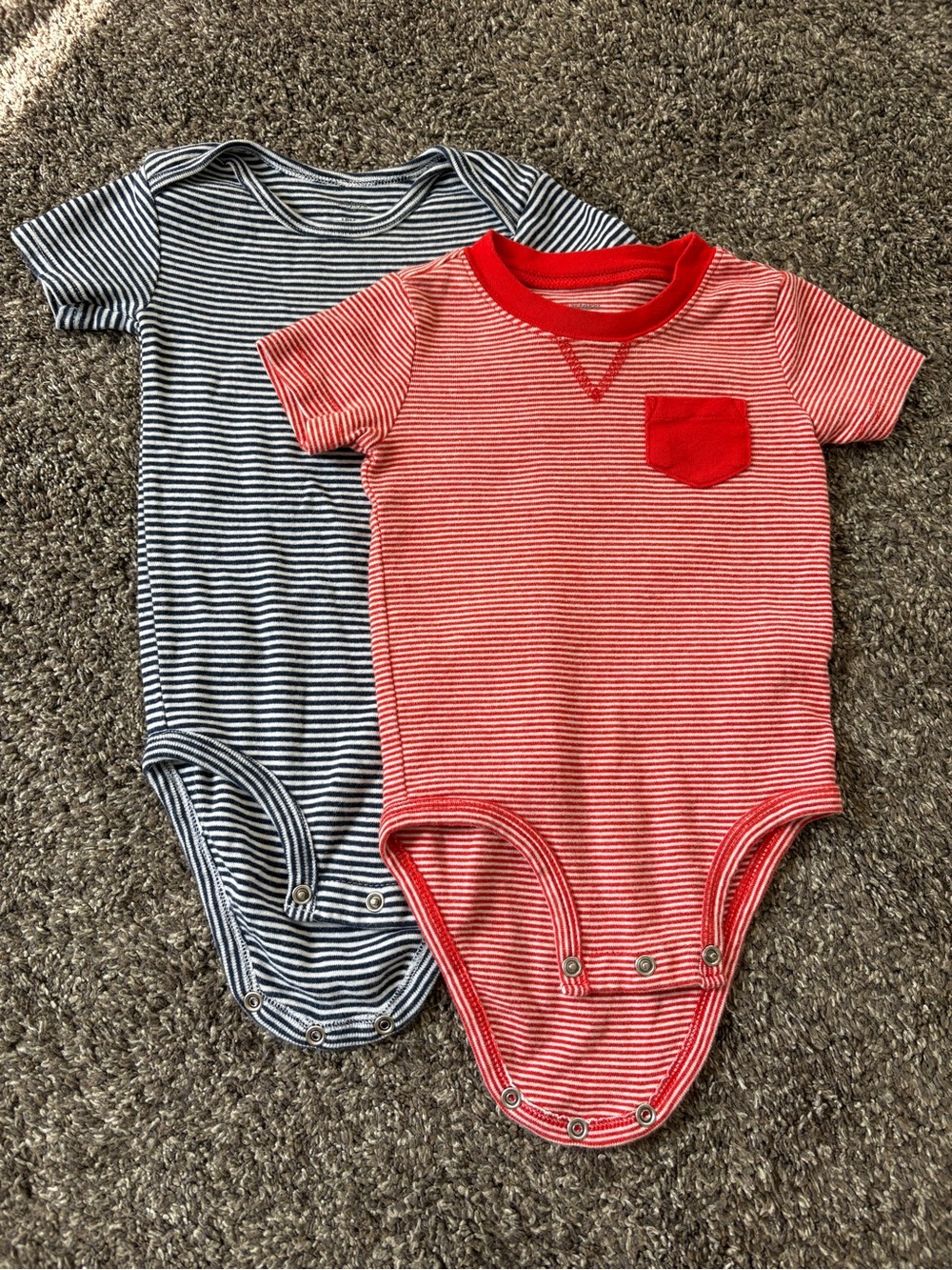 Carter's Red & Navy Striped Short-Sleeve One-Piece Bodysuits